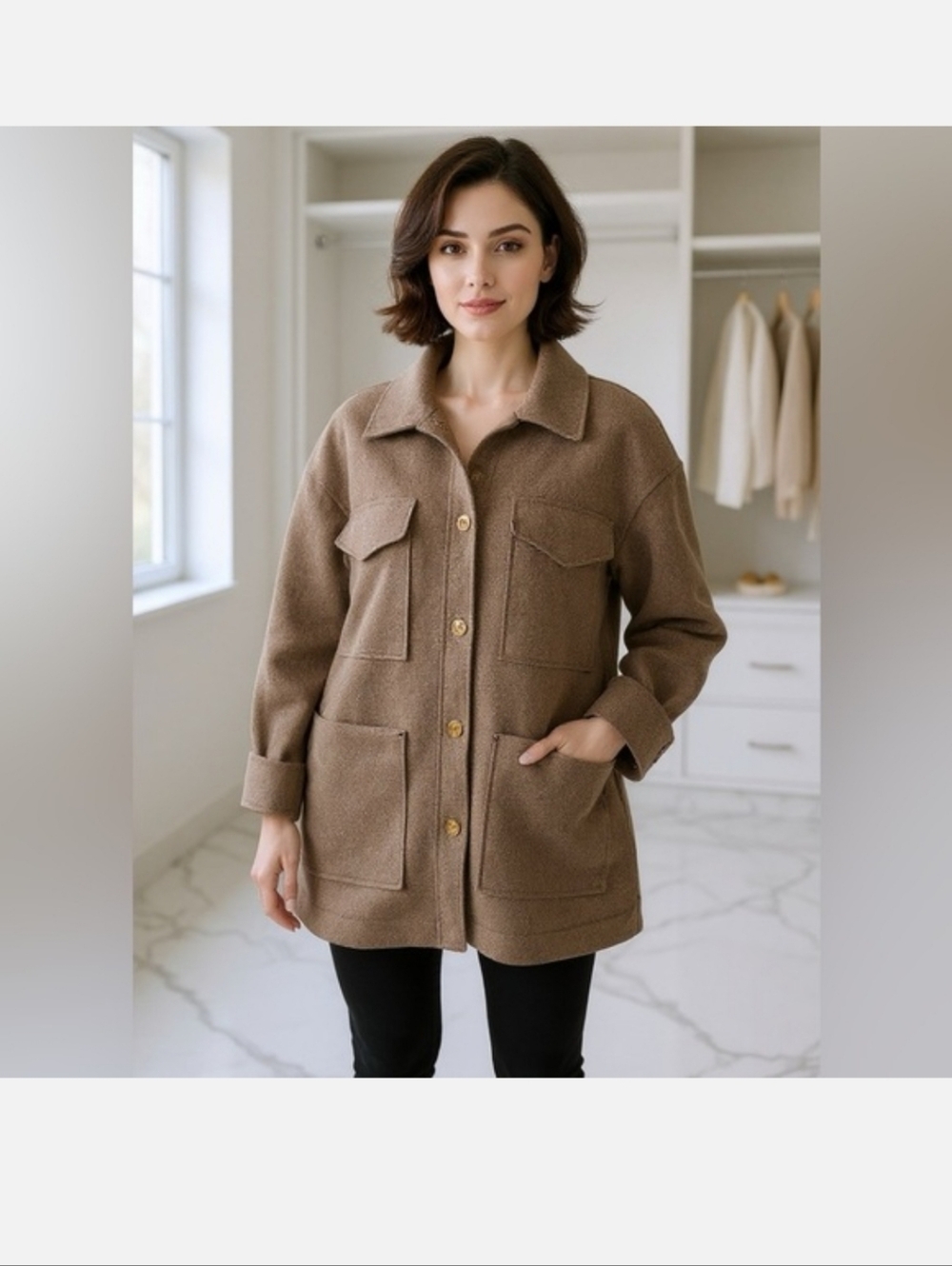 Women's Banana Republic Brown Button-Up Shacket Jacket